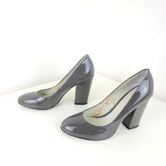 Nine West Women Pumps Grey Color Patent Leather Block Heel Size 7.5 - Picture 1 of 10